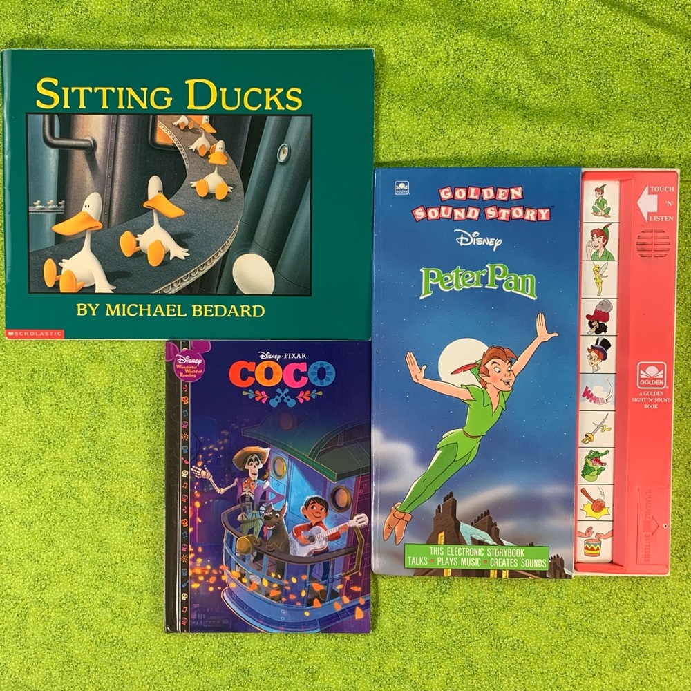 Disney Books Peter Pan and Coco plus Sitting Ducks Book set.